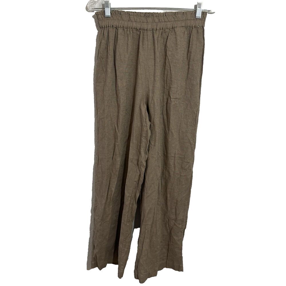Only ONLYTOKYO HW UK Medium Brown linen blend beige trousers